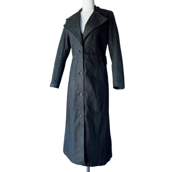 Custom-made in Paris vintage full length black leather trench coat - EU 40 - Picture 4 of 10